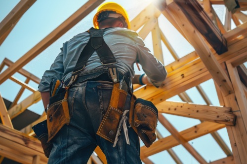 Undershot of a contractor installing an A frame roof
