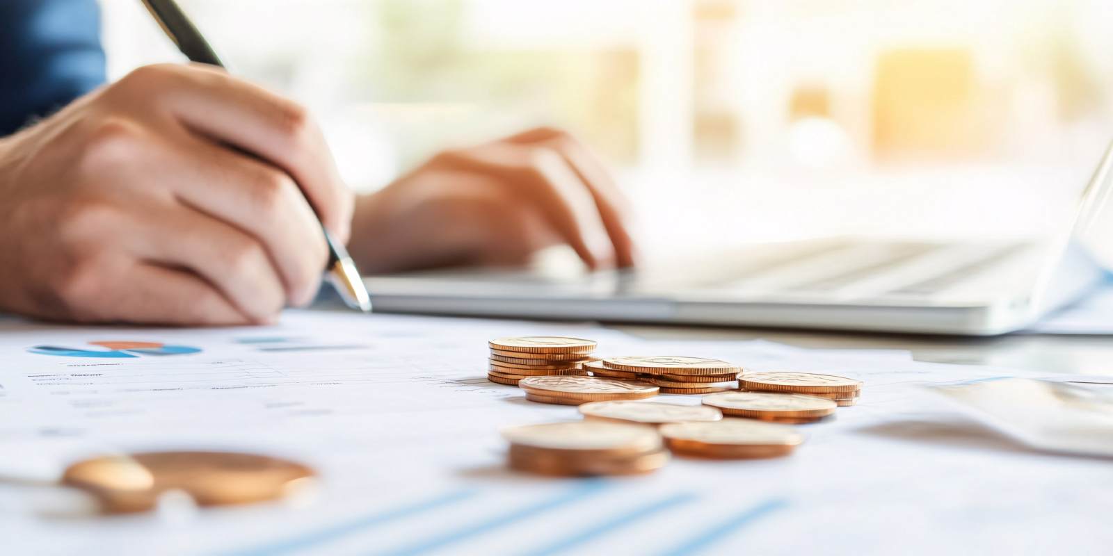 Founder Preparing Business Exit Strategy Using Laptop and Financial Chart